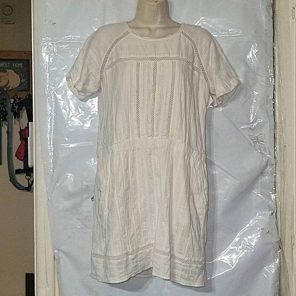 MADEWELL Lined gauzy Short Embroidered Dress Sz 12 Minimalist Cotton Breathable